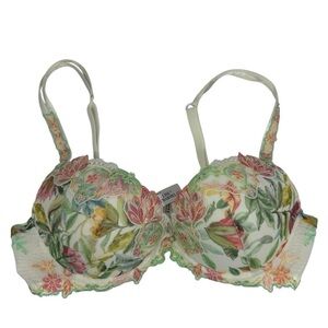 Lise Charmel Floral Bra Sz 32D White Multicolour Underwire Full Coverage NWOT